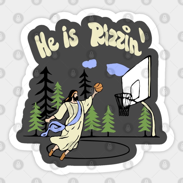 funny slogan he is rizzen Jesus basketball Sticker by Roocolonia